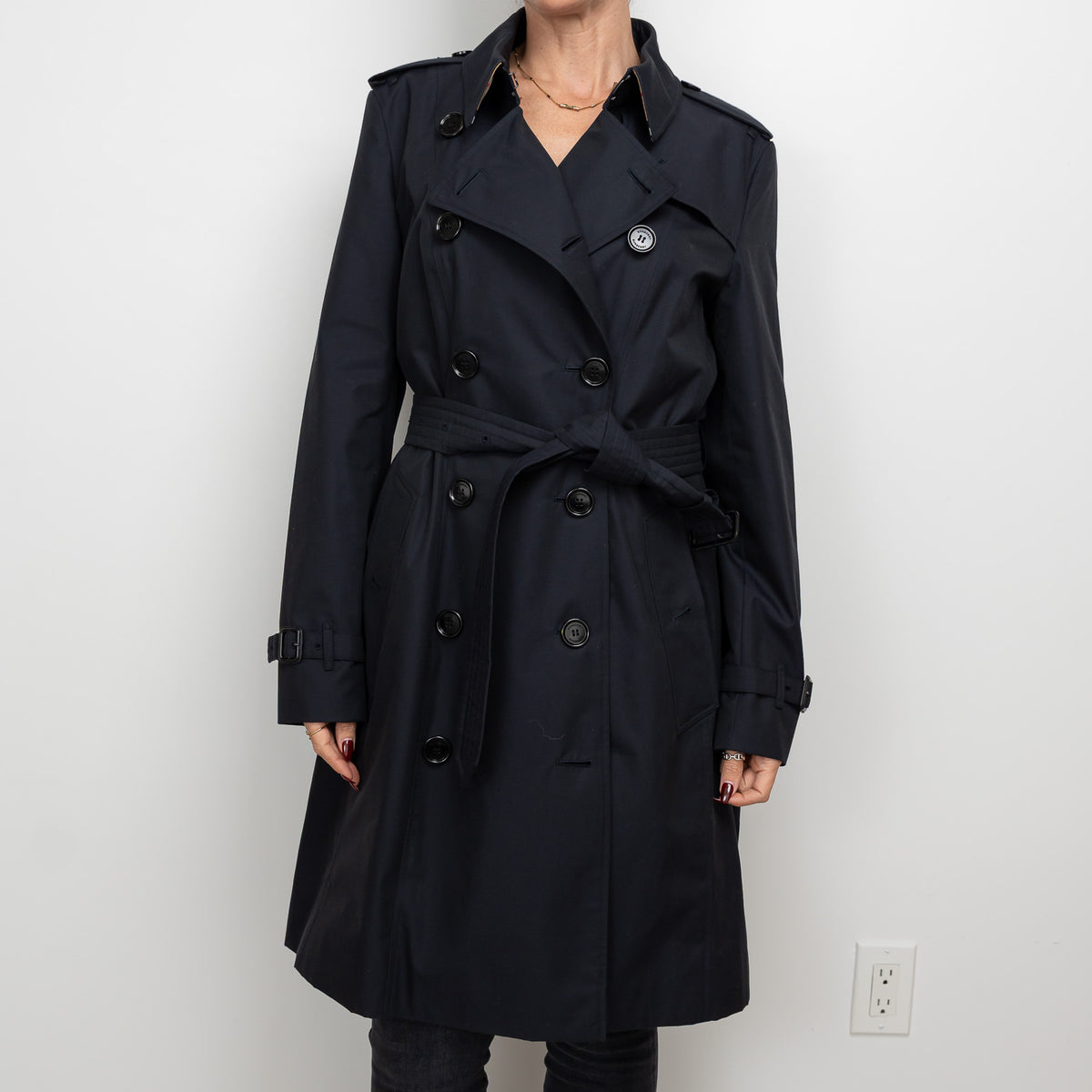 Burberry Midnight Black Cotton Belted Trench Coat Size 14