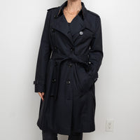 Burberry Midnight Black Cotton Belted Trench Coat Size 14
