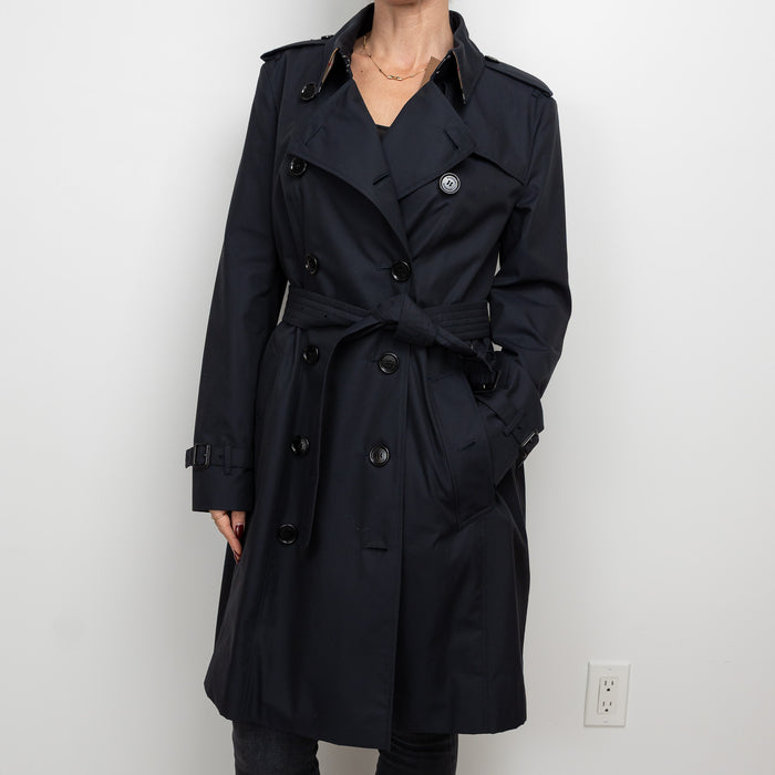 Burberry Midnight Black Cotton Belted Trench Coat Size 14