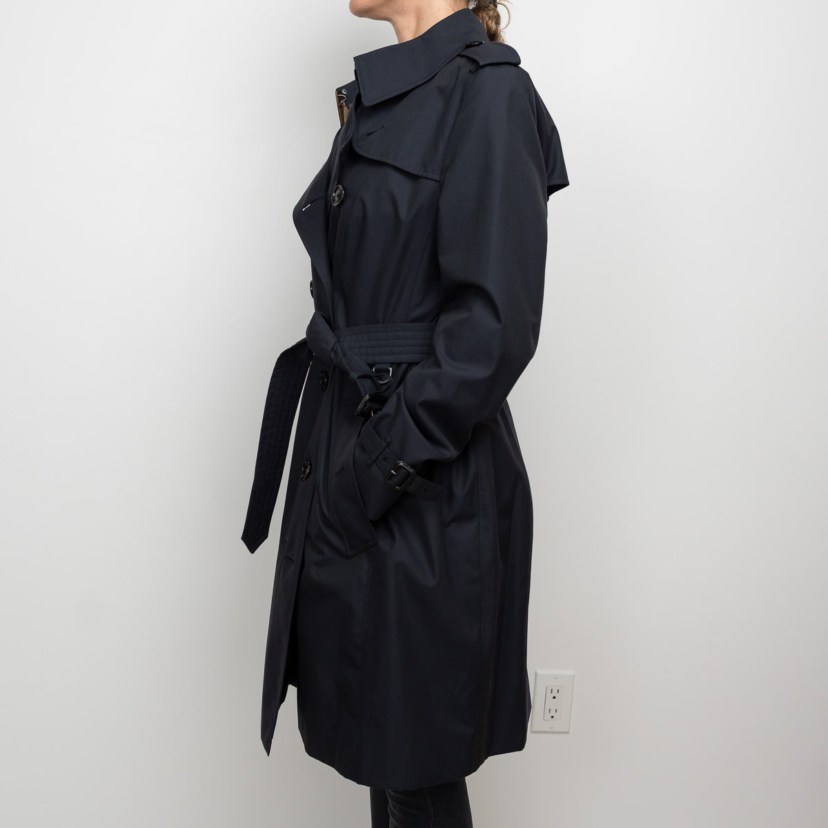 Burberry Midnight Black Cotton Belted Trench Coat Size 14