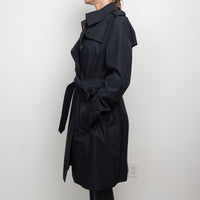 Burberry Midnight Black Cotton Belted Trench Coat Size 14
