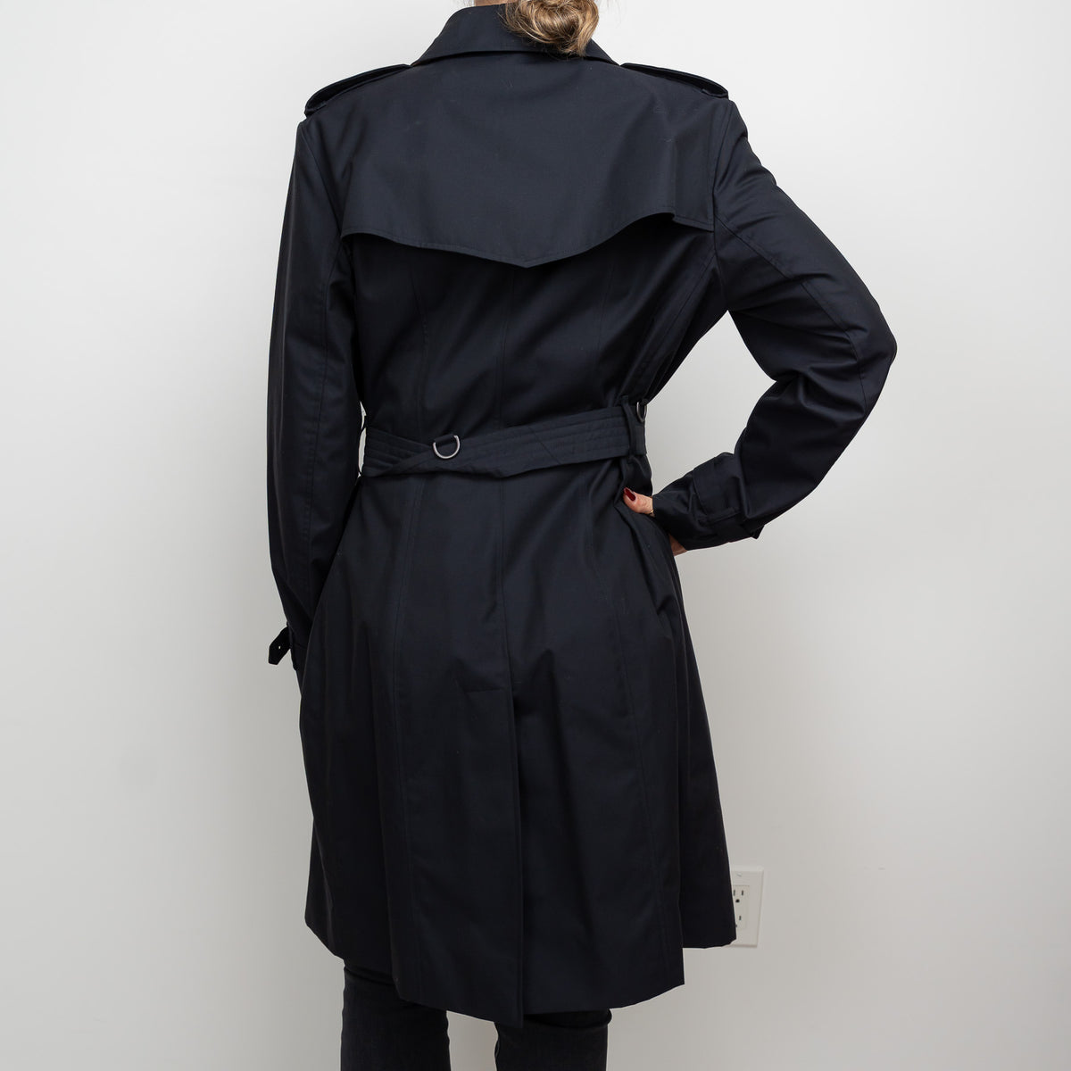 Burberry Midnight Black Cotton Belted Trench Coat Size 14