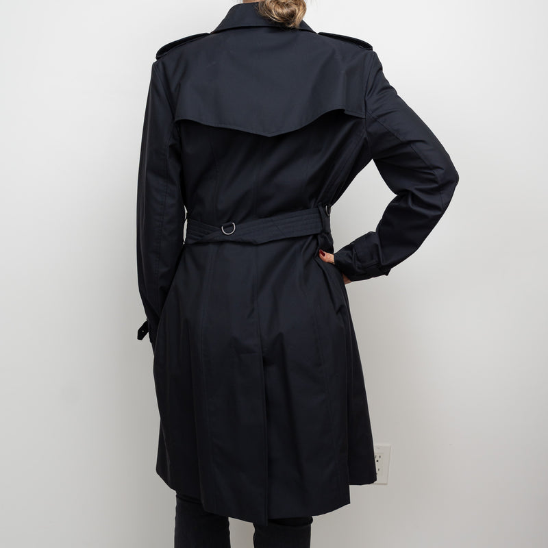 Burberry Midnight Black Cotton Belted Trench Coat Size 14