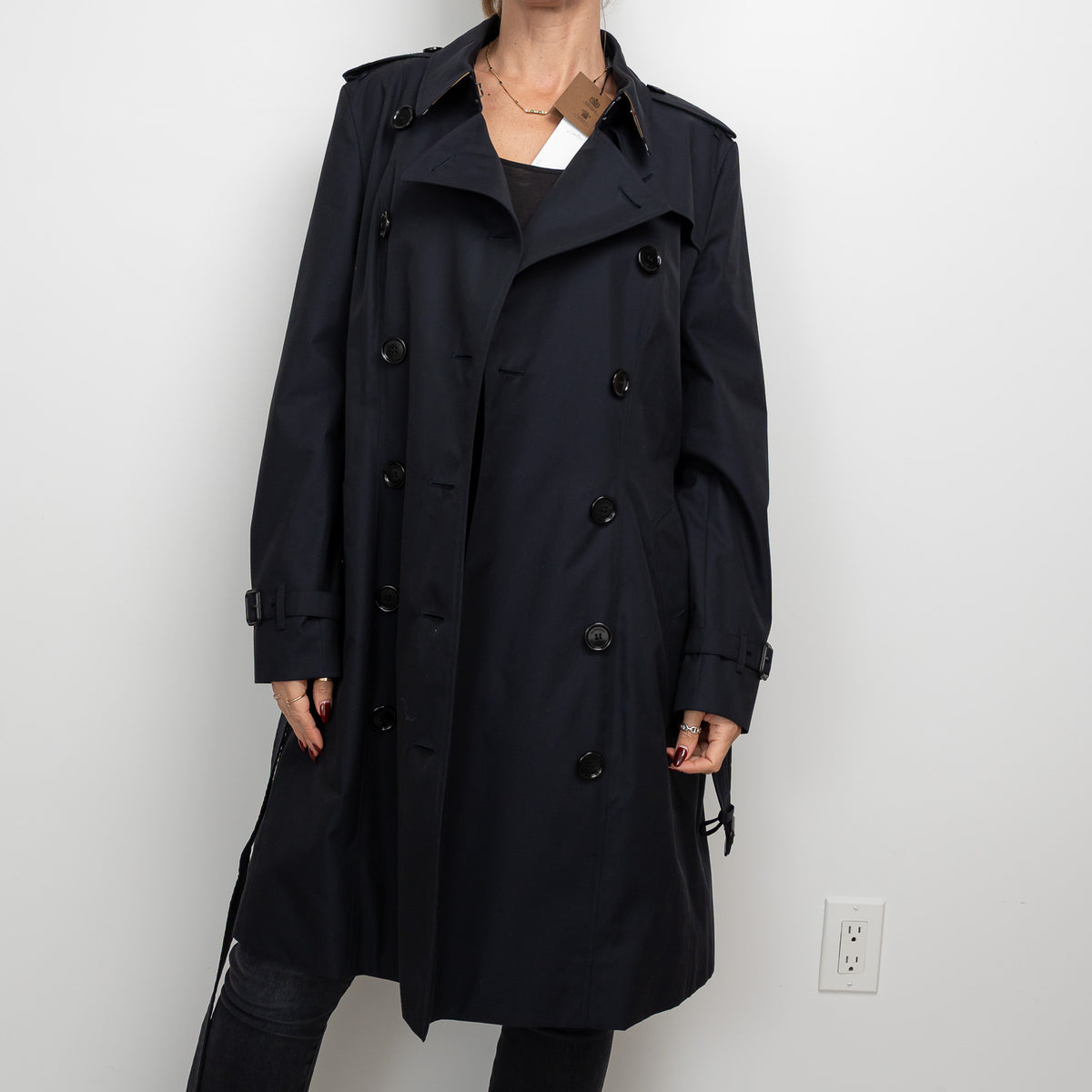 Burberry Midnight Black Cotton Belted Trench Coat Size 14