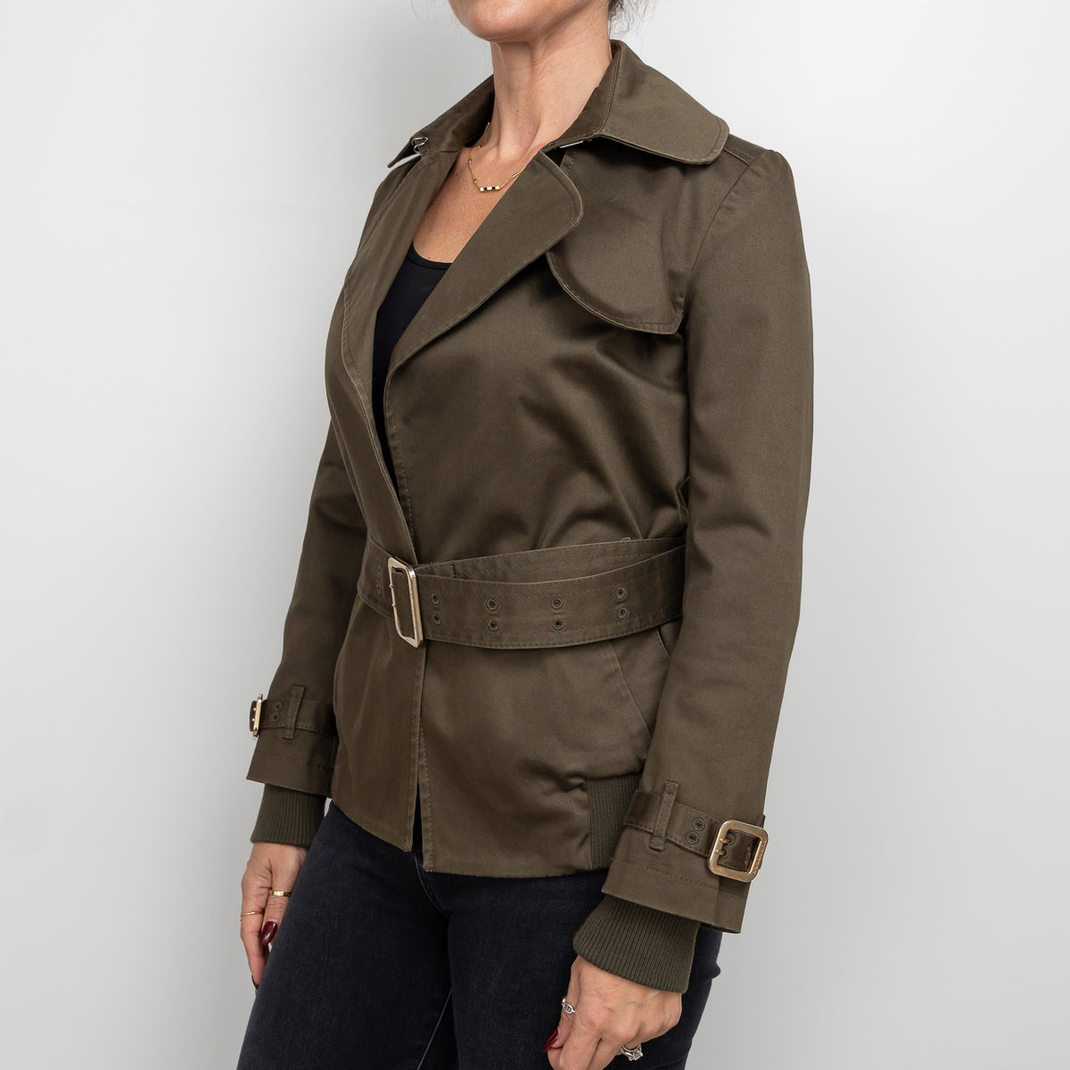 Burberry Brown/Green Cropped Trench Coat Size 4