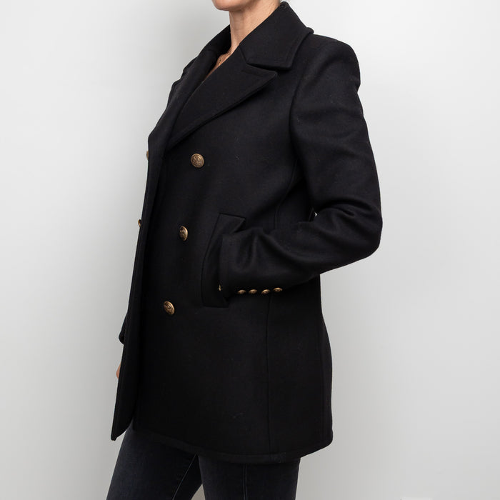 Gucci Black Peacoat with Embroidered Bird Size 40