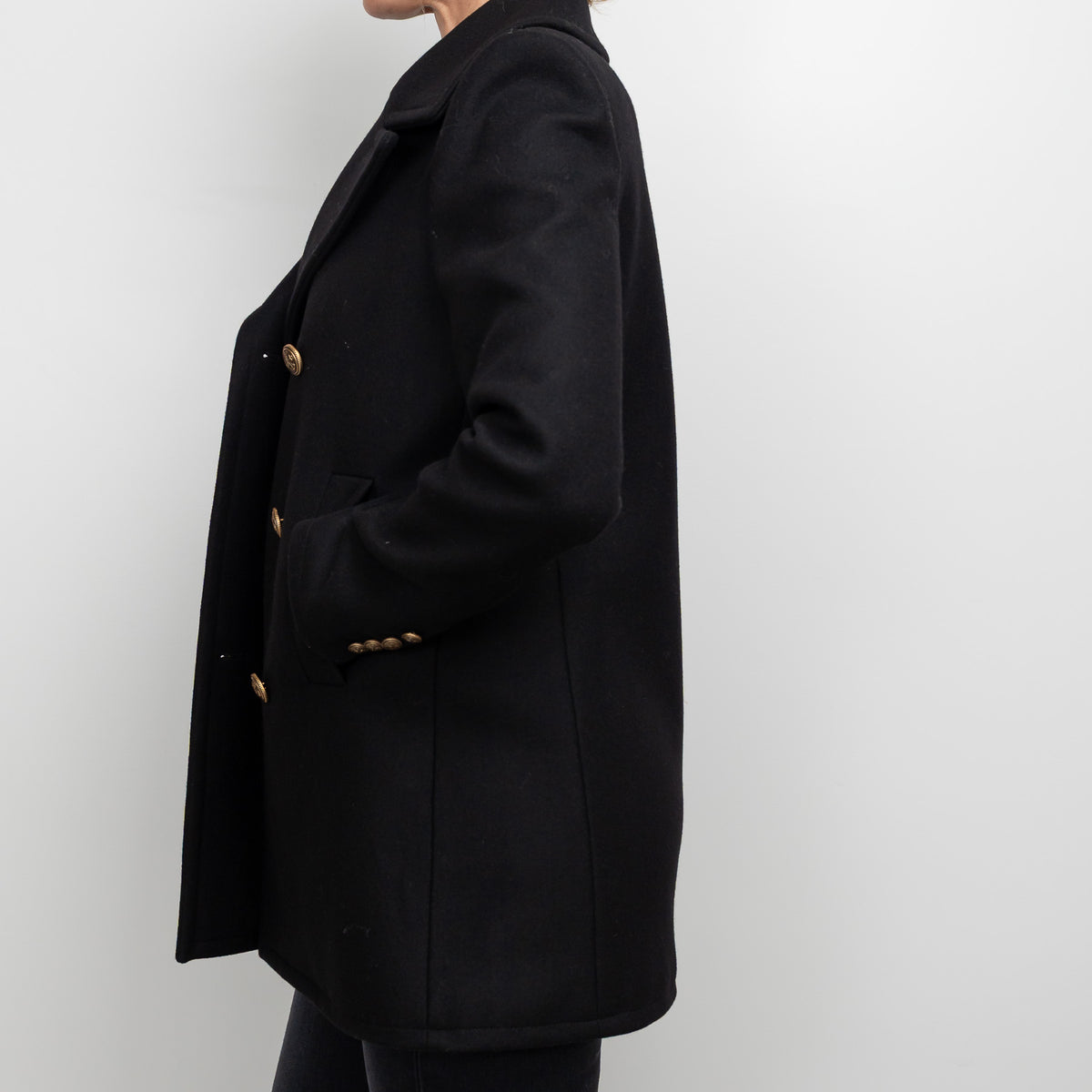 Gucci Black Peacoat with Embroidered Bird Size 40