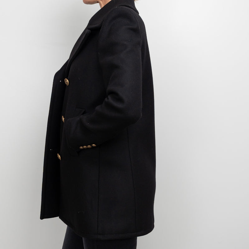 Gucci Black Peacoat with Embroidered Bird Size 40