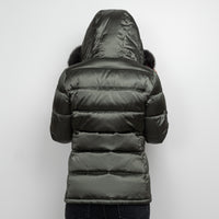 Prada Khaki Green Puffer Jacket with Fur Trim Size 42