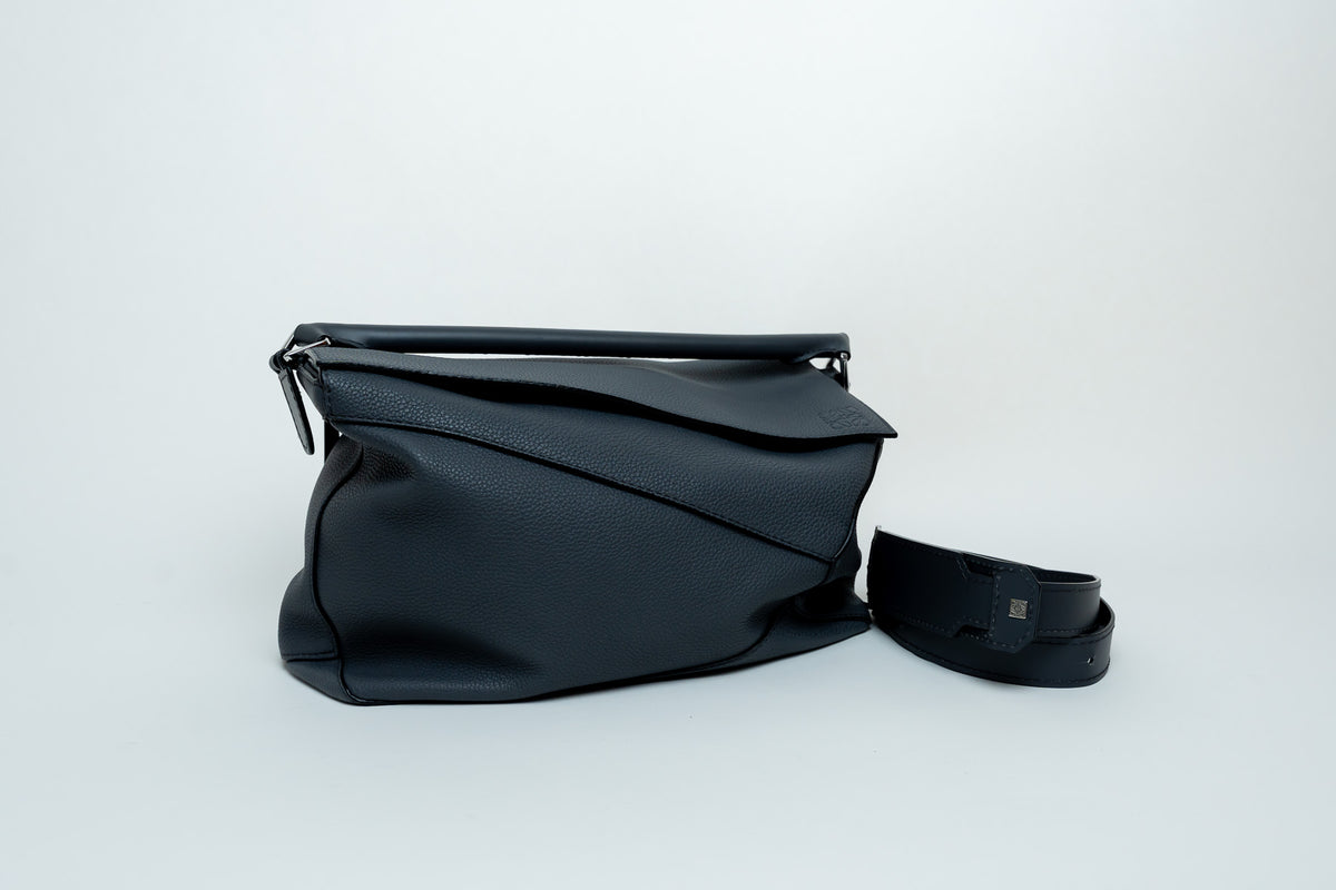 Loewe Large Size "Puzzle" Bag In Grey/Blue Pebbled Leather