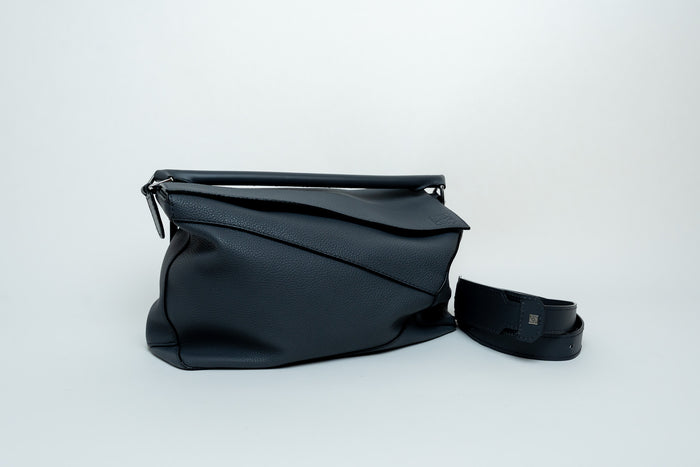 Loewe Large Size "Puzzle" Bag In Grey/Blue Pebbled Leather
