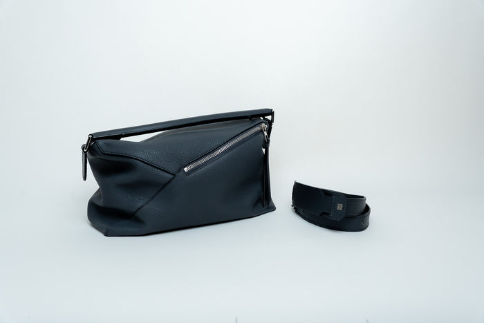 Loewe Large Size "Puzzle" Bag In Grey/Blue Pebbled Leather
