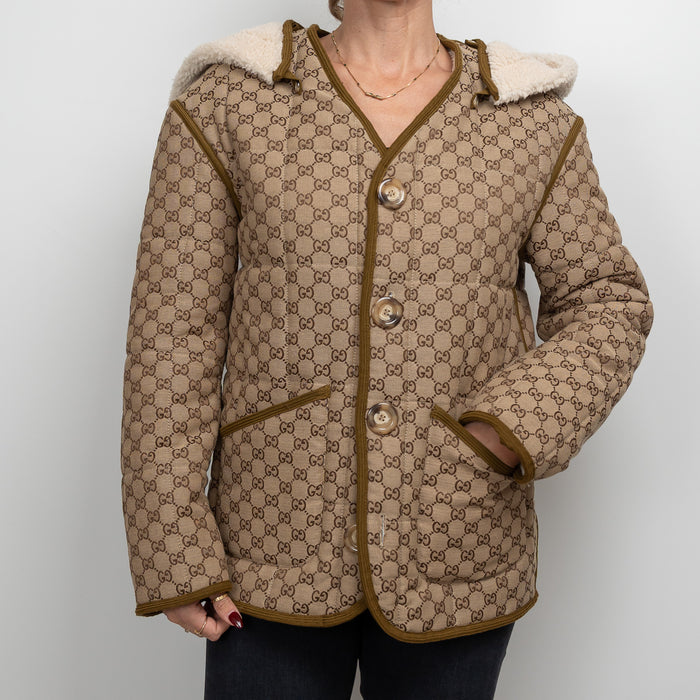 Gucci GG Supreme Shearling Reversible Unisex Jacket Size 42