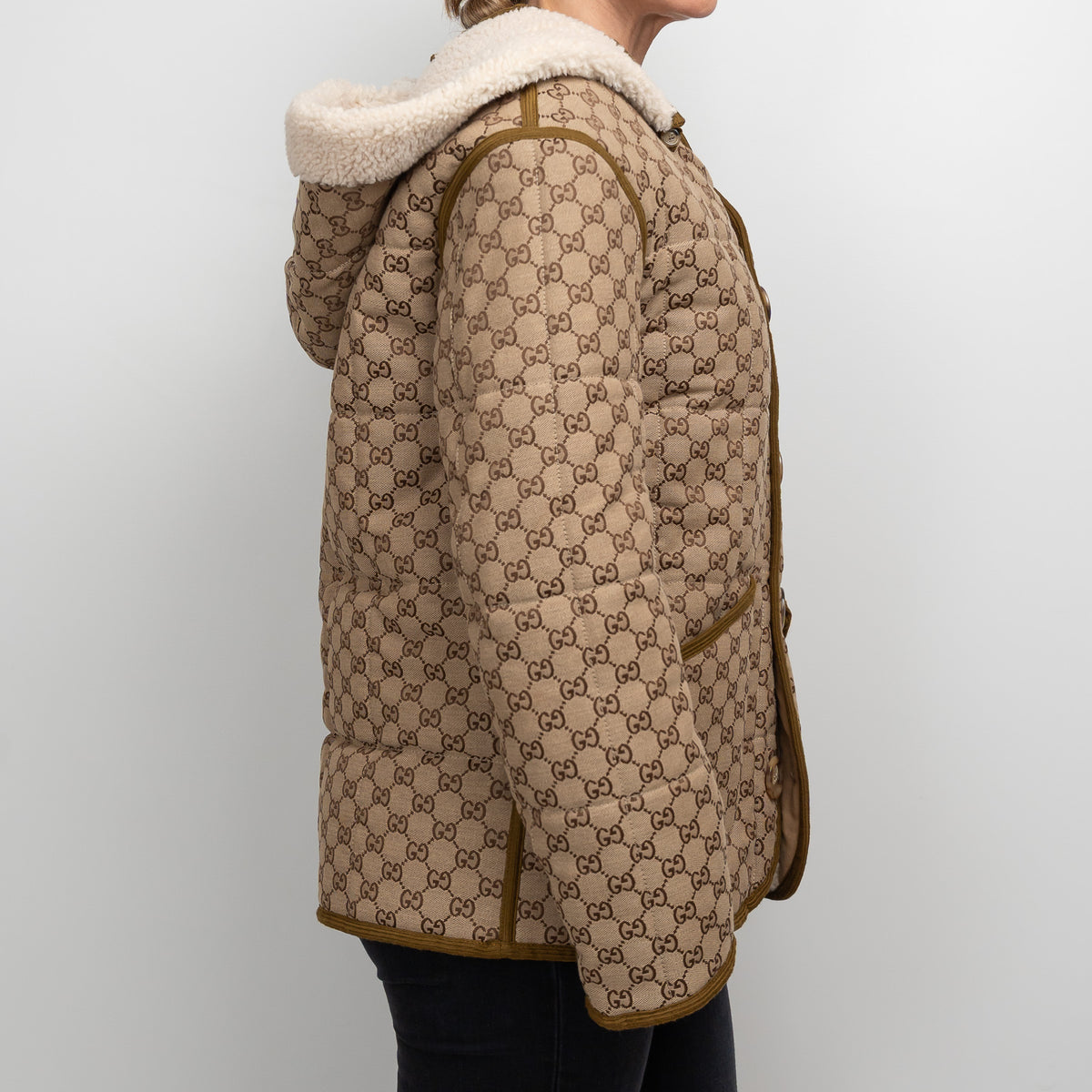 Gucci GG Supreme Shearling Reversible Unisex Jacket Size 42