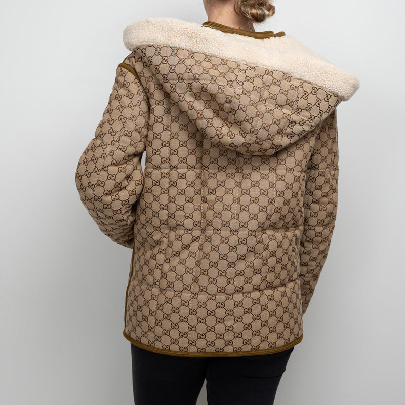 Gucci GG Supreme Shearling Reversible Unisex Jacket Size 42