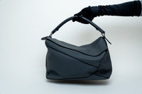 Loewe Large Size "Puzzle" Bag In Grey/Blue Pebbled Leather
