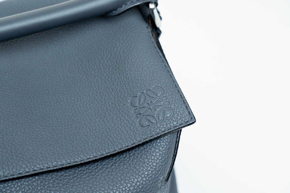Loewe Large Size "Puzzle" Bag In Grey/Blue Pebbled Leather