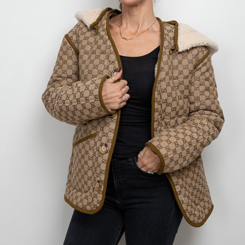 Gucci GG Supreme Shearling Reversible Unisex Jacket Size 42
