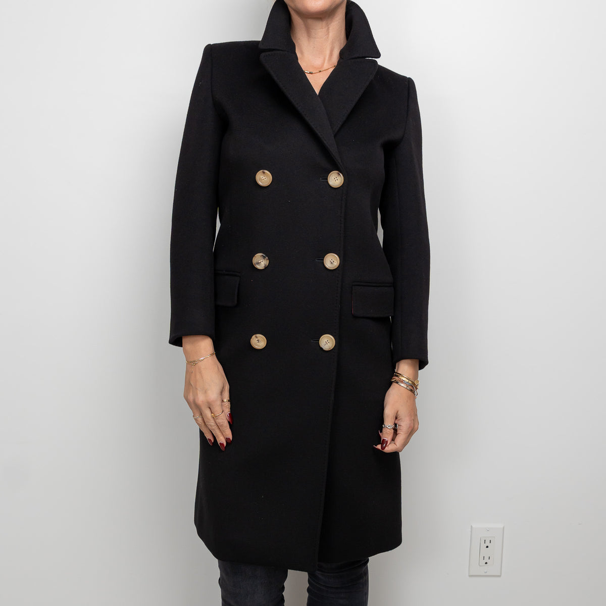 Gucci Black Peacoat with Embroidered Bird Size 40