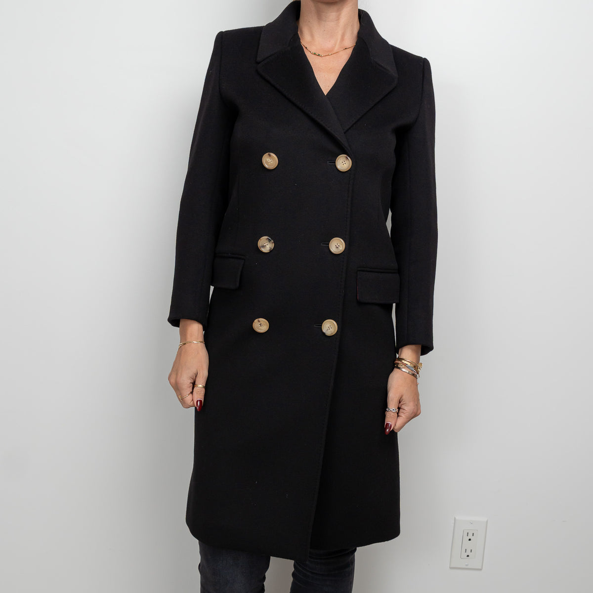 Gucci Black Peacoat with Embroidered Bird Size 40