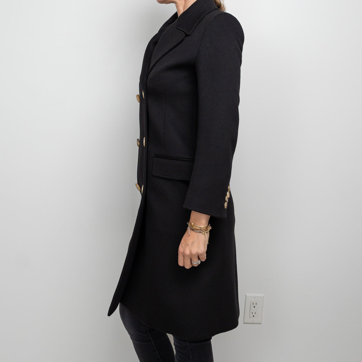 Gucci Black Peacoat with Embroidered Bird Size 40