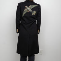Gucci Black Peacoat with Embroidered Bird Size 40