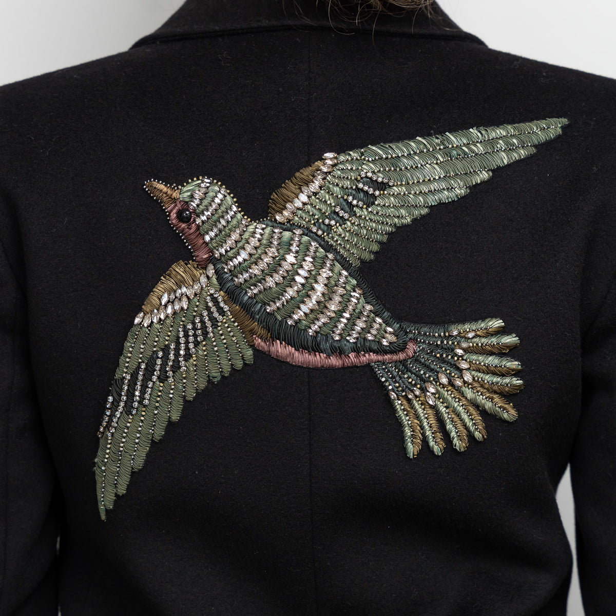 Gucci Black Peacoat with Embroidered Bird Size 40