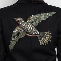 Gucci Black Peacoat with Embroidered Bird Size 40