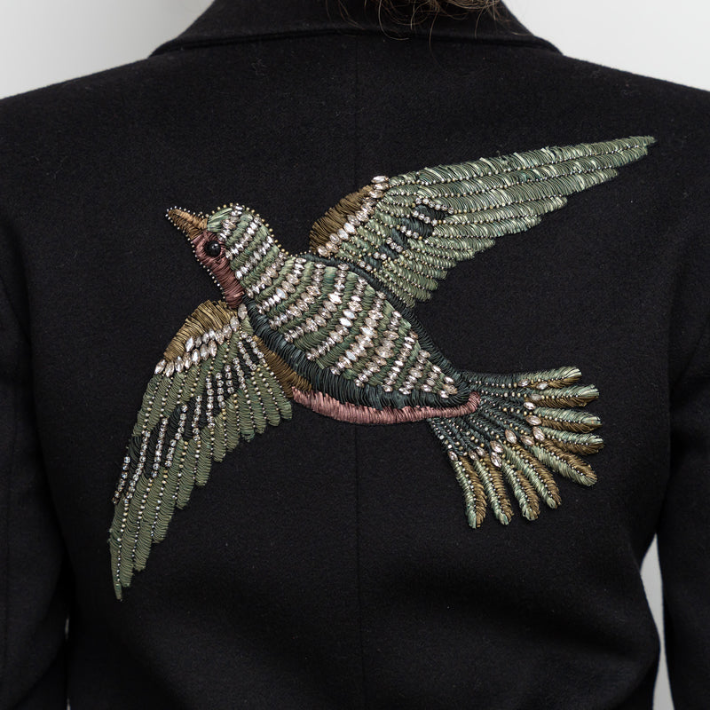 Gucci Black Peacoat with Embroidered Bird Size 40