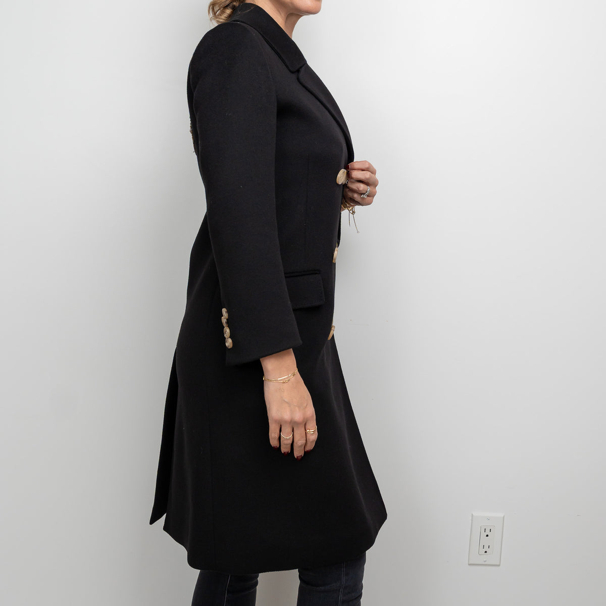 Gucci Black Peacoat with Embroidered Bird Size 40