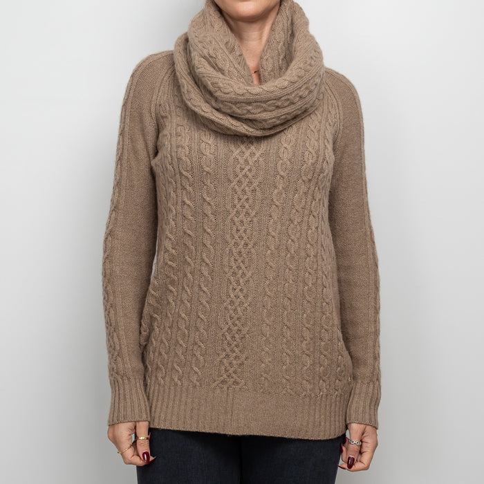 Loro Piana Tan Cashmere Knit Sweater With Circle Scarf Size 40