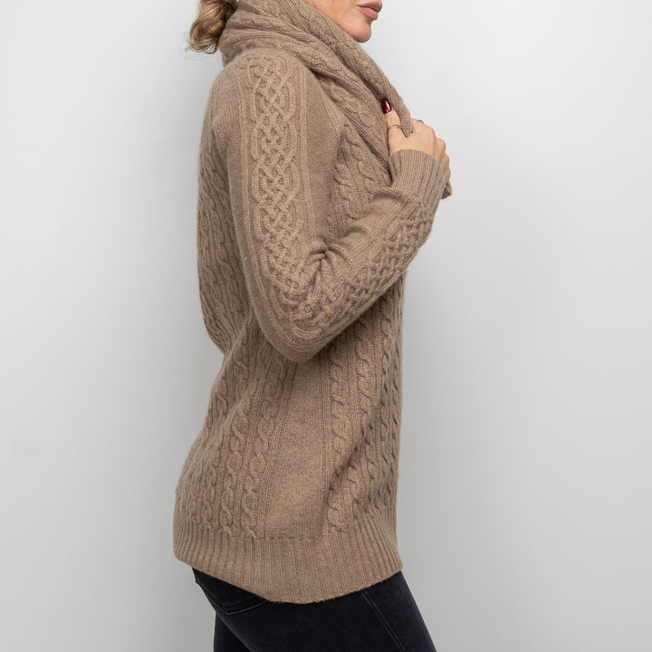 Loro Piana Tan Cashmere Knit Sweater With Circle Scarf Size 40