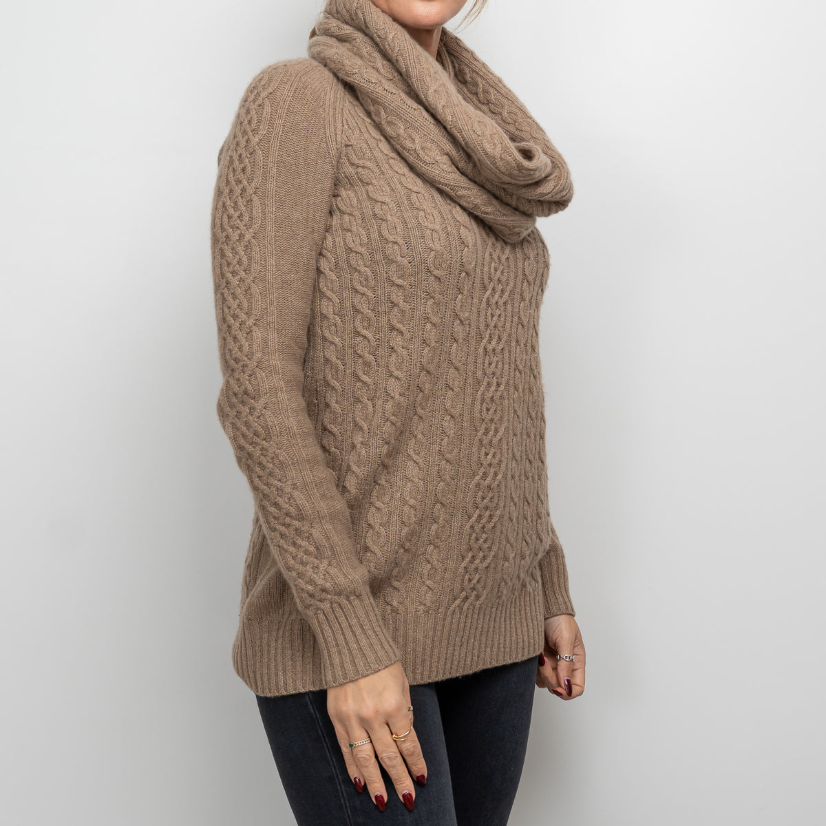 Loro Piana Tan Cashmere Knit Sweater With Circle Scarf Size 40