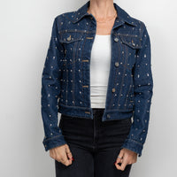 Gucci Navy Denim Crystal Studded Jacket Size 38
