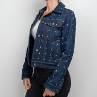 Gucci Navy Denim Crystal Studded Jacket Size 38