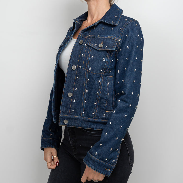 Gucci Navy Denim Crystal Studded Jacket Size 38