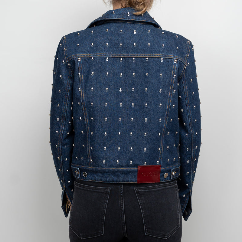 Gucci Navy Denim Crystal Studded Jacket Size 38
