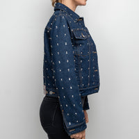 Gucci Navy Denim Crystal Studded Jacket Size 38