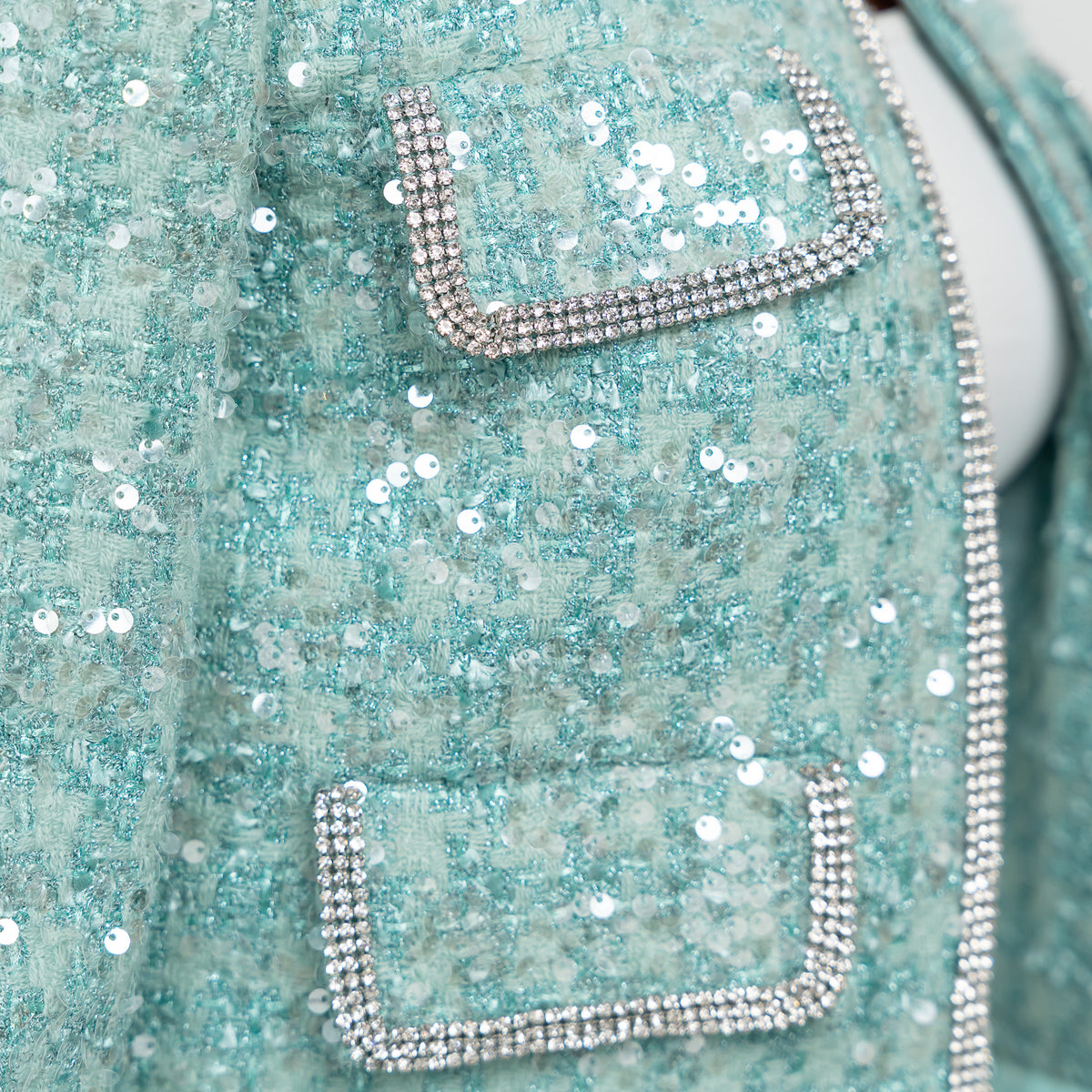 Self-Portrait Teal Green Sequin Tweed Crystal Embellished Jacket Size 4