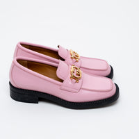 Gucci Pink Leather with Interlocking Gold Double G Loafers Size 39