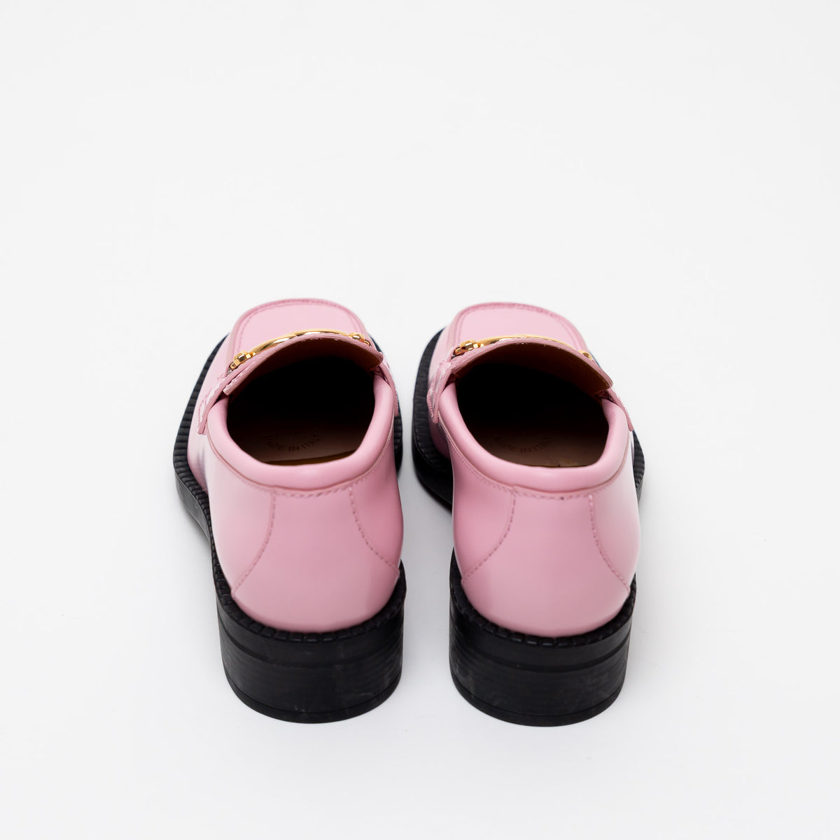 Gucci Pink Leather with Interlocking Gold Double G Loafers Size 39