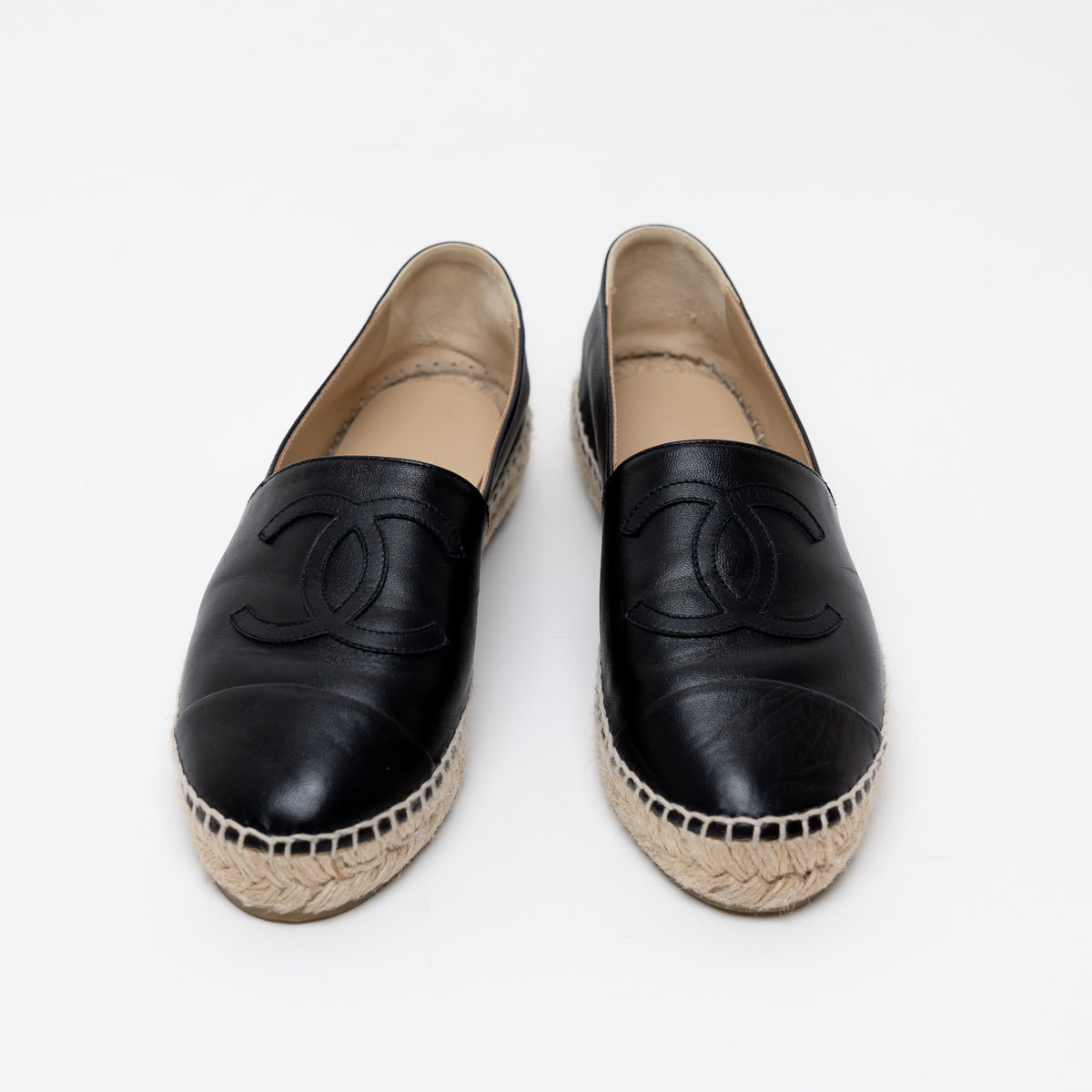 Pre-Loved Chanel™ Black Leather Espadrille Flats Size 38