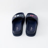 Pre-Loved Chanel™ Navy Smooth Leather Slides Size 37