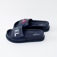 Pre-Loved Chanel™ Navy Smooth Leather Slides Size 37