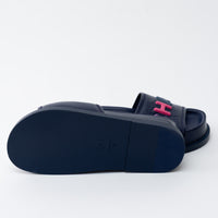 Pre-Loved Chanel™ Navy Smooth Leather Slides Size 37