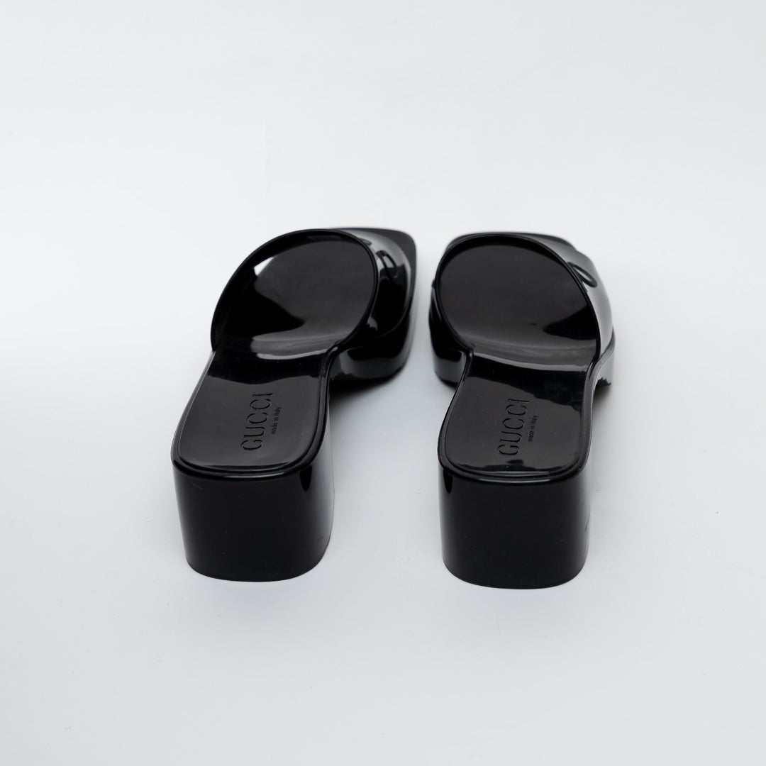 Gucci Black Embossed Block Heel Sandals Size 37
