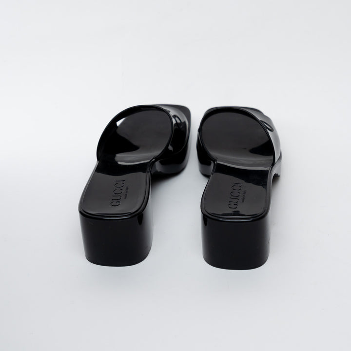 Gucci Black Embossed Block Heel Sandals Size 37