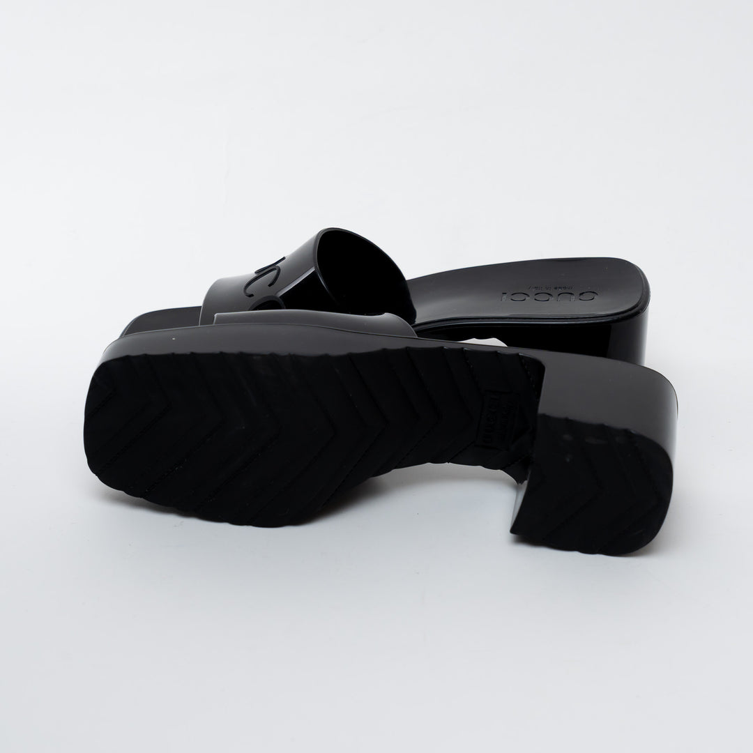 Gucci Black Embossed Block Heel Sandals Size 37