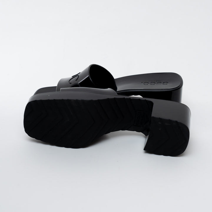 Gucci Black Embossed Block Heel Sandals Size 37