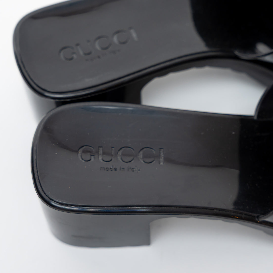 Gucci Black Embossed Block Heel Sandals Size 37